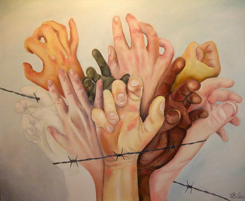 Hände ringen um Freiheit, Öl/Leinwand, 90x110cm, Mai 2012